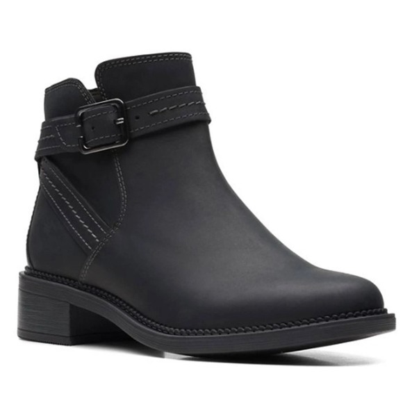 Clarks Shoes - Clarks Black Leather Ankle Boots Buckle Strap‎ Zipper Women's Size 6.5 NEW